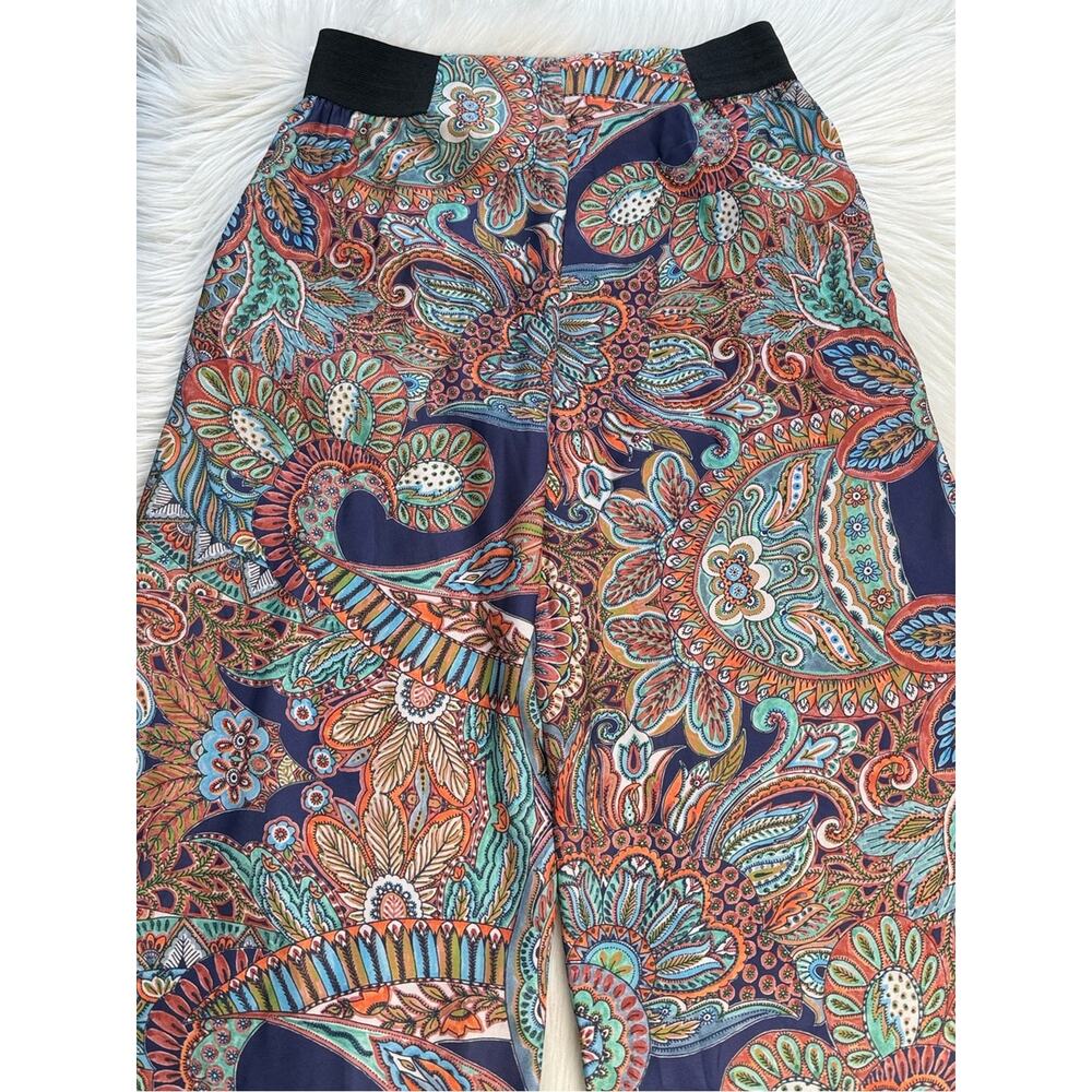 Zara Orange and Navy Paisley Wide Leg Pants - Picture 6 of 6